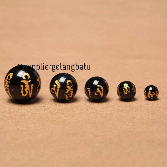 renceng batu tibet hitam lucky bead black gold 8mm kalung gelang suply