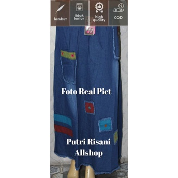 Rok Panjang Wanita - Rok Model A Cargo Kancing Dan Rok Motip Tempel - Soft Jeans BB ± 40-60 Kg-Rok A Motip Tempel