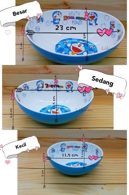 Mangkuk Oval Melamin Set Hello Kitty / Doraemon isi 3 mangkok