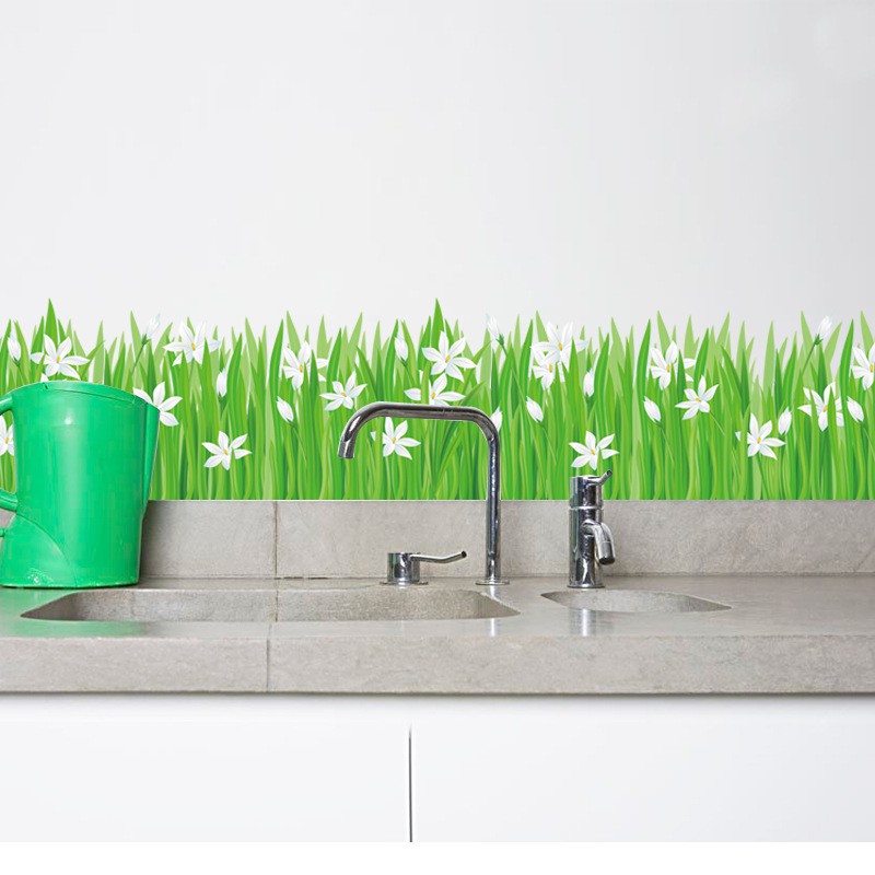 RELIZA WALL STICKER GREEN GRASS N WHITE FLOWERS RUMPUT HIJAU STIKER DINDING SK7044