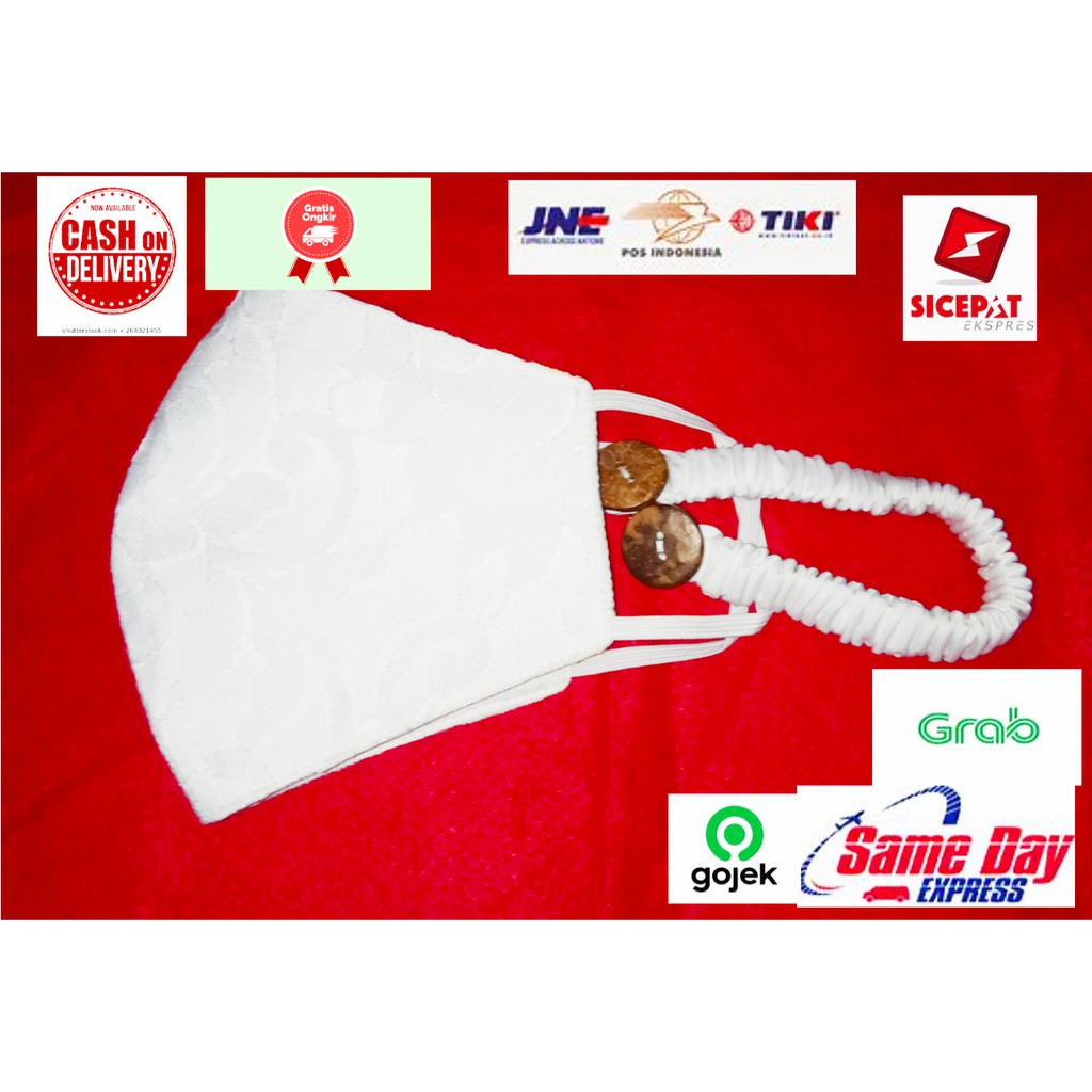 Masker Hijab/Jilbab, Masker Kain Brokat Putih