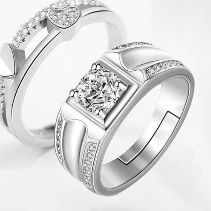 (MENARIK) Cincin Couple Perak s925 Anti karat Ring Pria Wanita Silver925 Rhodium Model Adjustable Tu