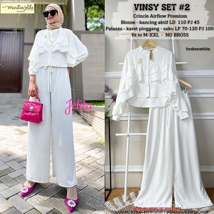 VINSY SET #2 WD MOSSCRAPE ATASAN + CELANA BAJU SET WANITA TERBARU SIMPLE DAN ELEGNA BAJU SET WANITA FASHION 2022