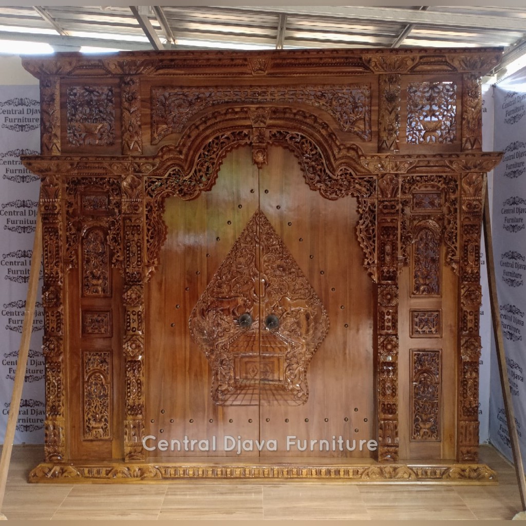 Kusen Pintu Rumah Gebyok Jawa Ukiran Wayang Kayu Jati Ukir