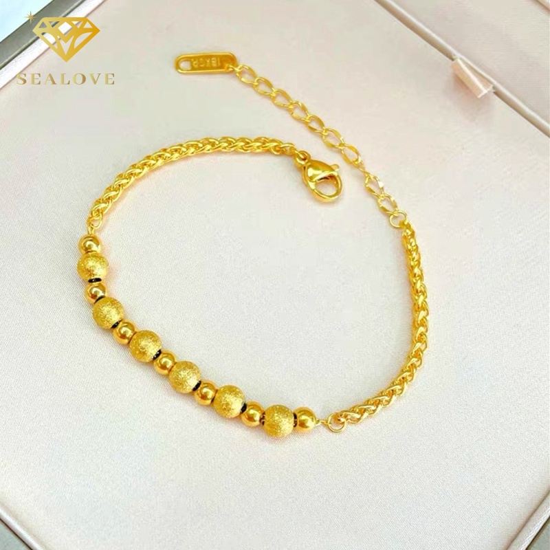 SEALOVE Gelang Titanium Asli Manik-Manik Emas 18K Cantik Anti Karat Perhiasan Wanita Korea