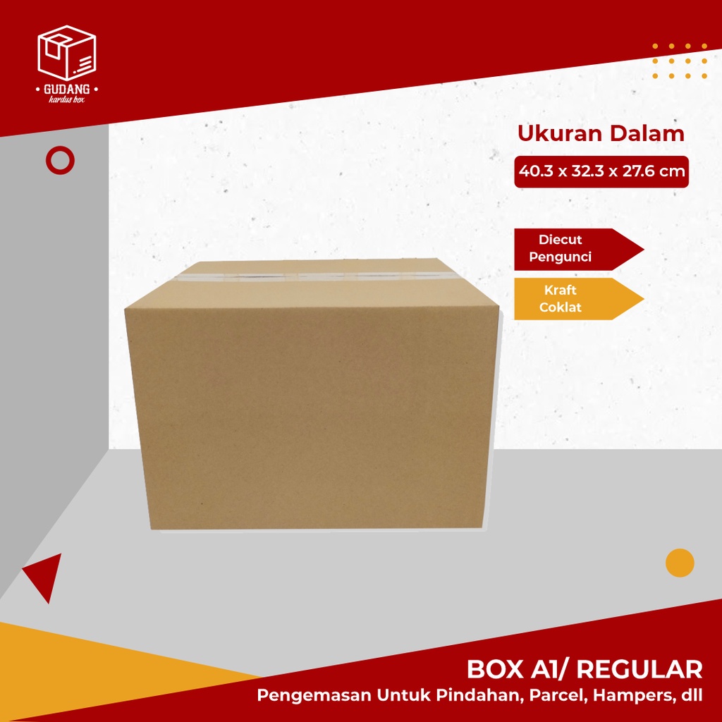 

Box A1 - Uk. 40 x 32 x 27 cm (AMDK 1 liter) Karton/Polos/Kardus/Hampers/Packing/amdk/box normal/A1/paking/paket