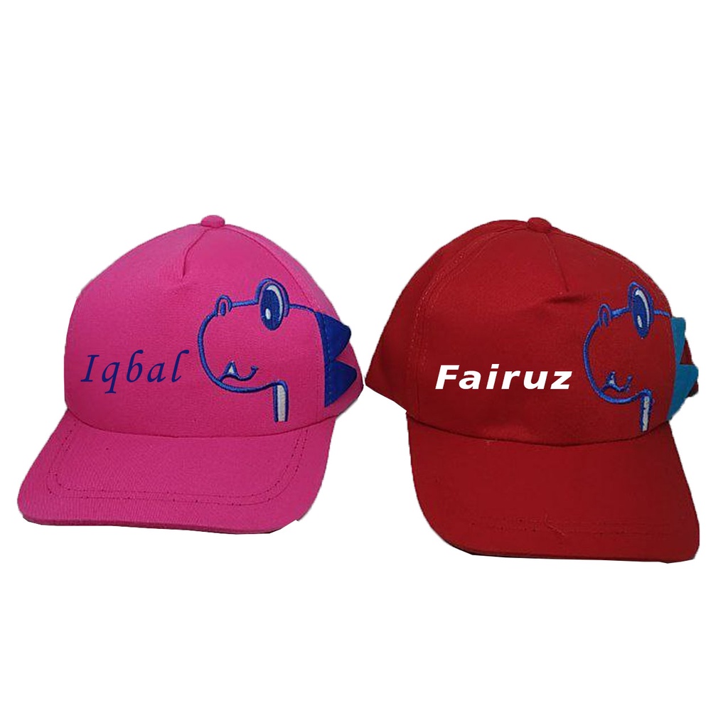 TOPI ANAK DINO KARAKTER DINOSAURUS BORDIR NAMA TULISAN-1