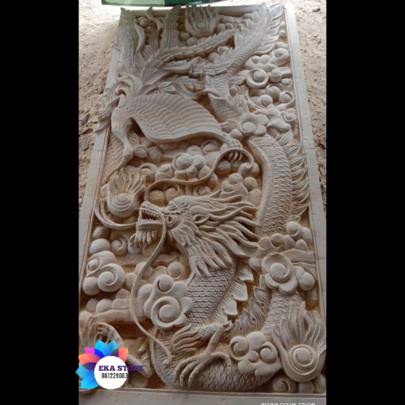 Batu Ukir Relief Naga Dan Burung Hog