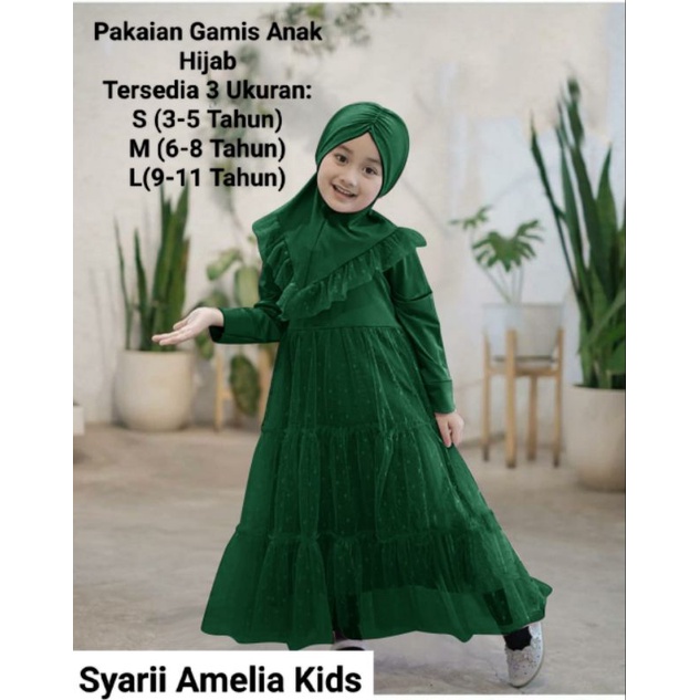 Gamis Anak Syar'I Amelia Kids Terbaru Motif bunga Free Hijab 3-11 Tahun Matt Moscrepe Good quality