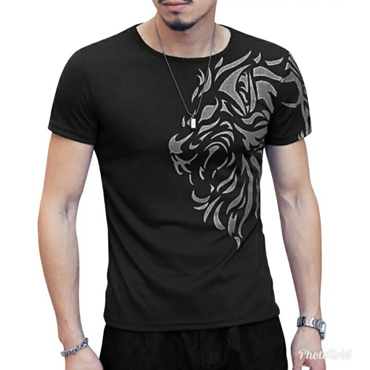014 LION BLACK BAJU KAOS PRIA DEWASA LENGAN PENDEK MODERN TERBARU GROSIR TANAH ABANG