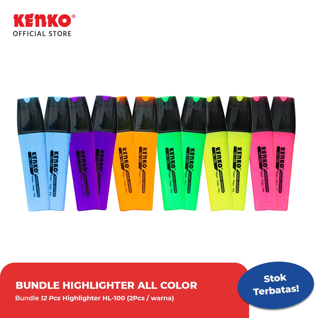 

Paket Bundle Spidol Highlighter HL-100 Semua Warna 12Pcs