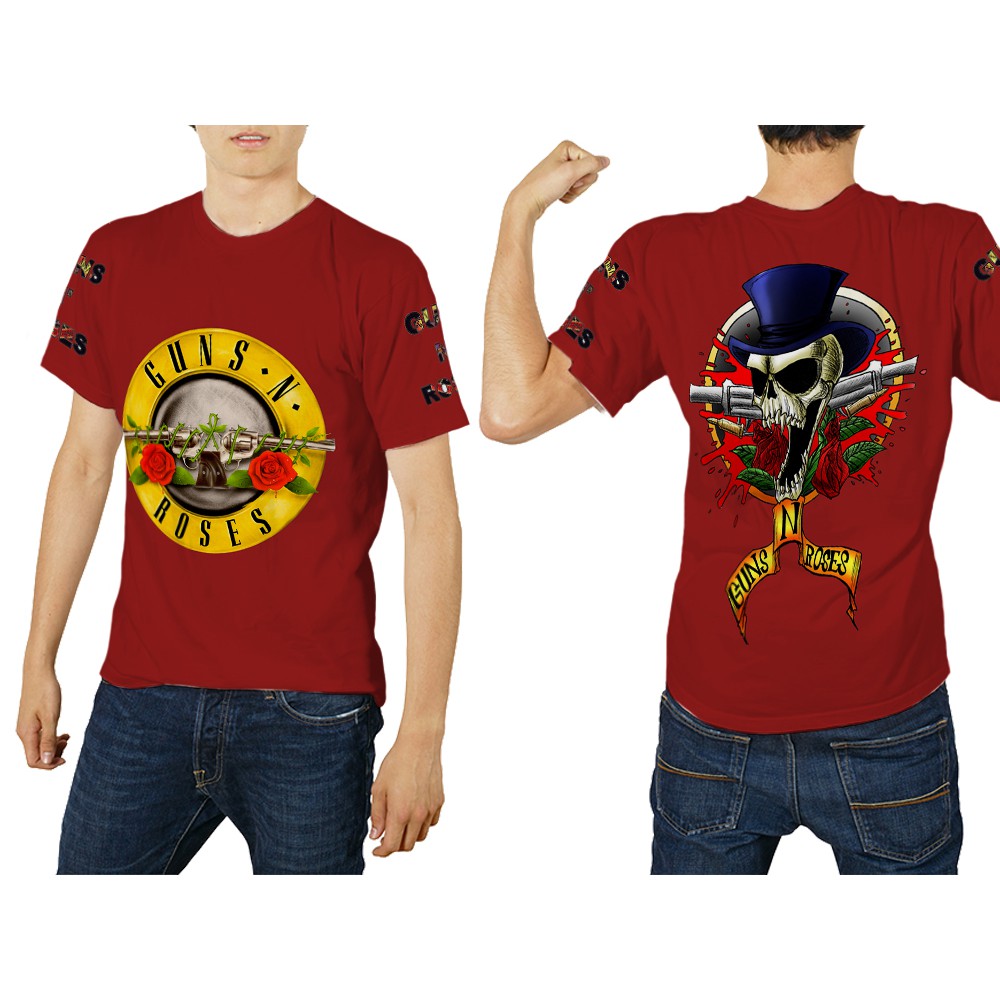 Kaos Pria Lengan Pendek GUNS N ROSES Red 3D Full Print Sublimation