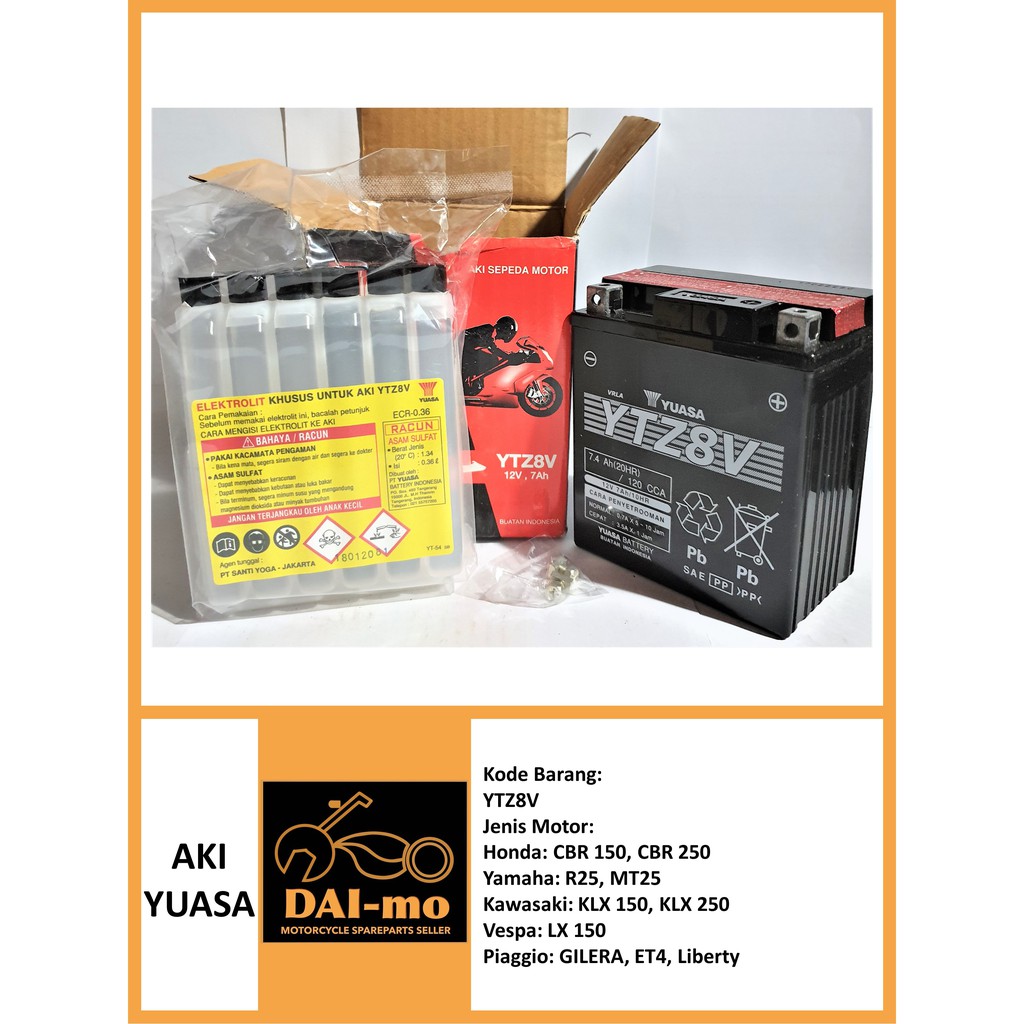 Aki Yuasa YTZ8V Aki Motor Piaggio/ CBR150/ R25/ KLX/ LX150 dll