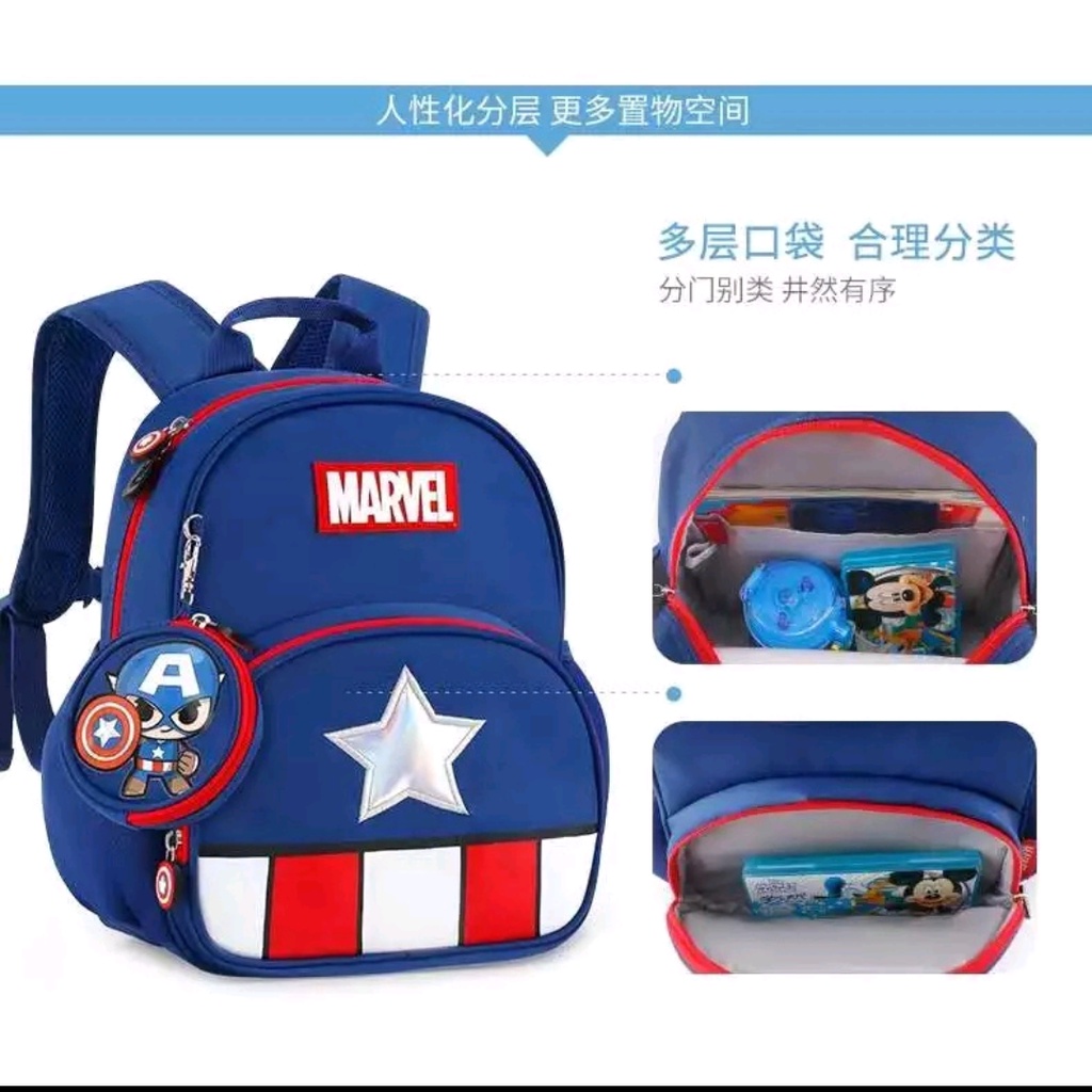 MARVEL SPIDERMAN TAS ANAK RANSEL TK &amp; SD ANAK LAKI-LAKI &amp; PREMPUAN TAS SEKOLAH 1-2-3-4 TAHUN TAS RANSEL KARAKTER MARVEL TAS MARVEL 2IN1