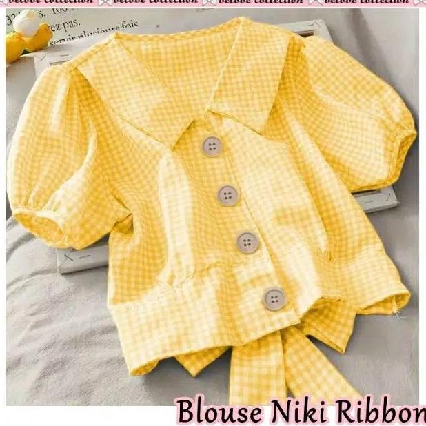 Kotak Kotak Blouse Baju Pita Atasan Wanita Bluss Korea Anak Remaja