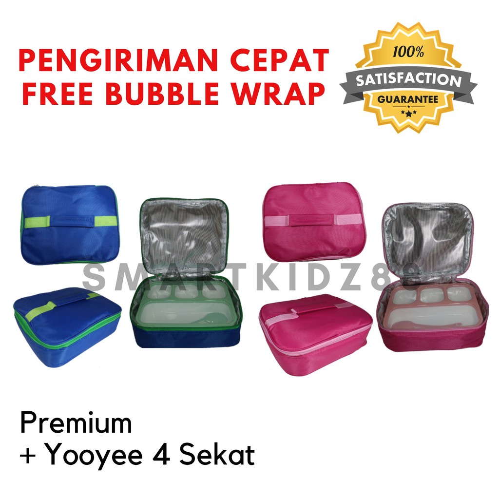 Set Lunch Bag Premium Polos Tahan Panas  + Lunch Box 4 Sekat Anti Tumpah Anti Campur