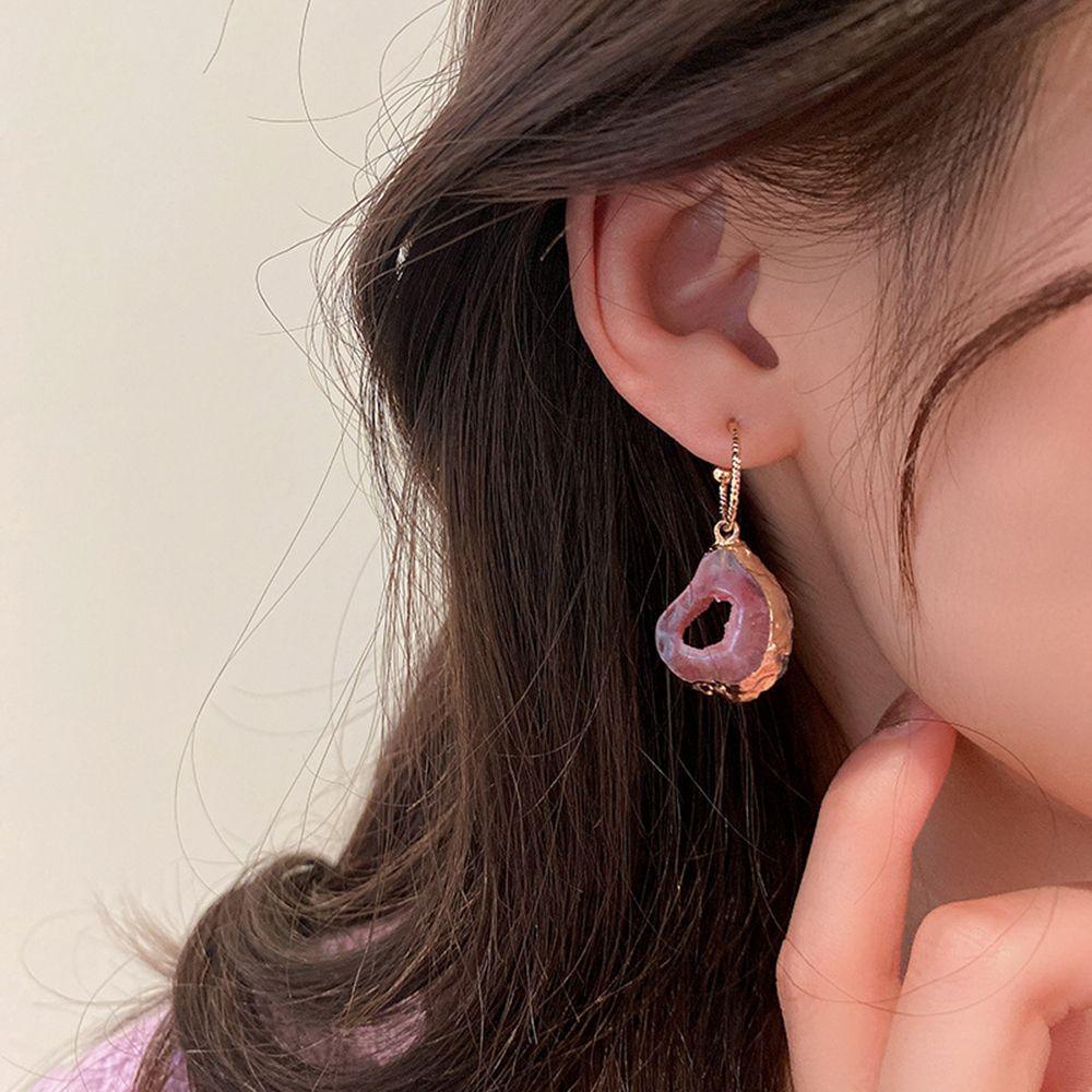 Mxbeauty Resin Batu Anting Elegan Tidak Teratur Geometris Merah Muda Tetesan Air Wanita Gadis Paduan Drop Anting-Anting Gaya Korea Anting-Anting