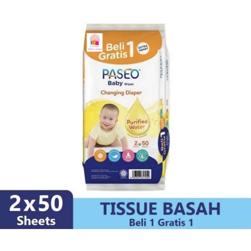 Tisu PASEO BABY WIPES tissue Basah 50 sheet BUY 1 GET 1 !!!