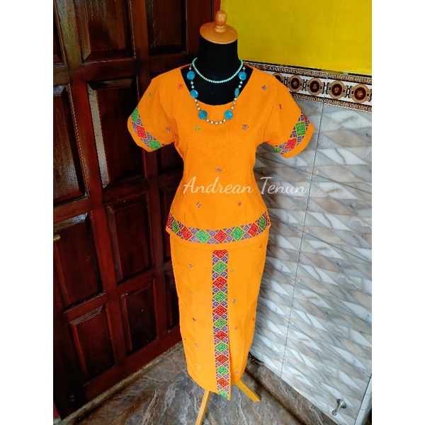 baju tenun pabintik sulam bordir +free masker tenun 2 lapis