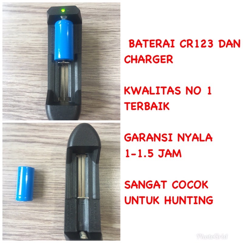 BATERAI CR123 dan CHARGER  TAHAN 1-1.5 Jam