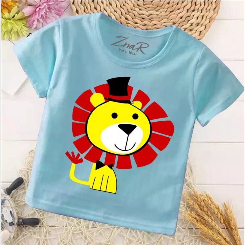 Baju bayi atasan kaos bayi usia 3-9 bulan-11 Biru singa