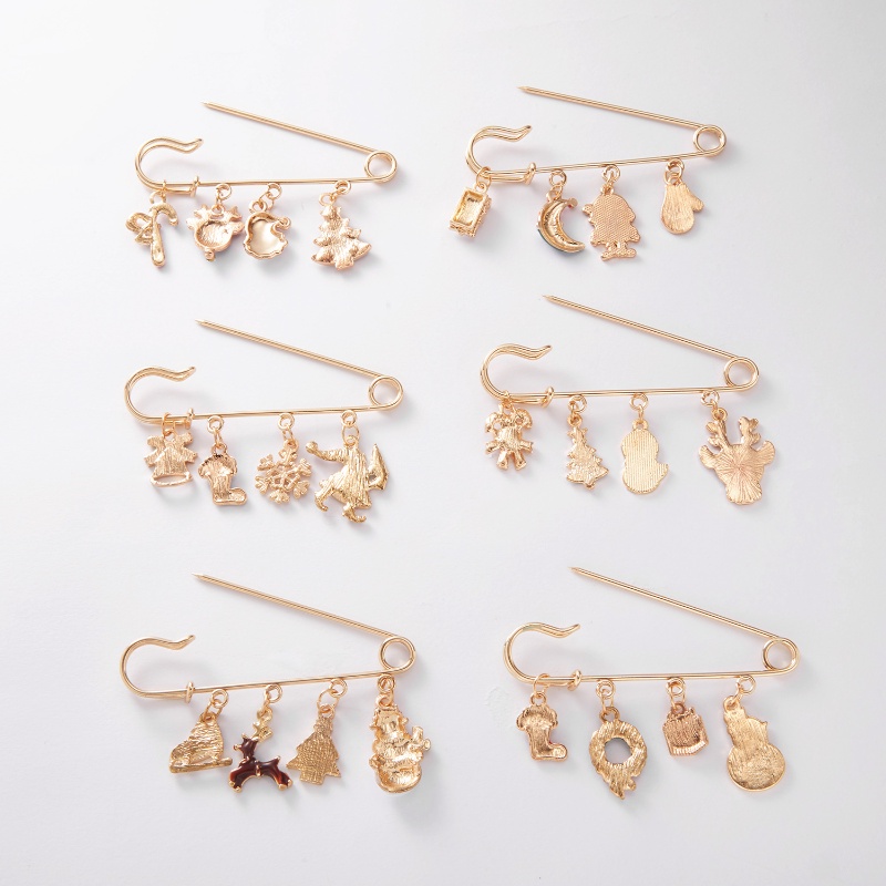 Bros Rantai Ganda Bentuk Kepala Rusa Tongkat Jalan Santa Bell Bahan Alloy Untuk Hadiah Natal