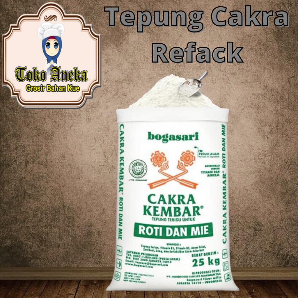 

Tepung Cakra kembar 1kg TEPUNG PROTEIN TINGGI UNTUK ROTI kemasan repack 1Kg