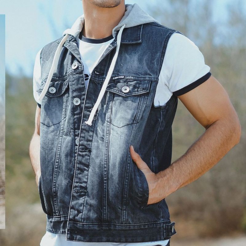 Hooded Denim Vest 3Second Original