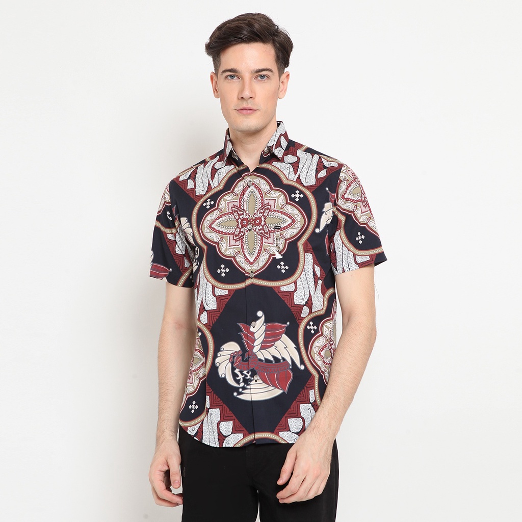 LR-2 Kemeja Batik Pendek Maroon Black 9092