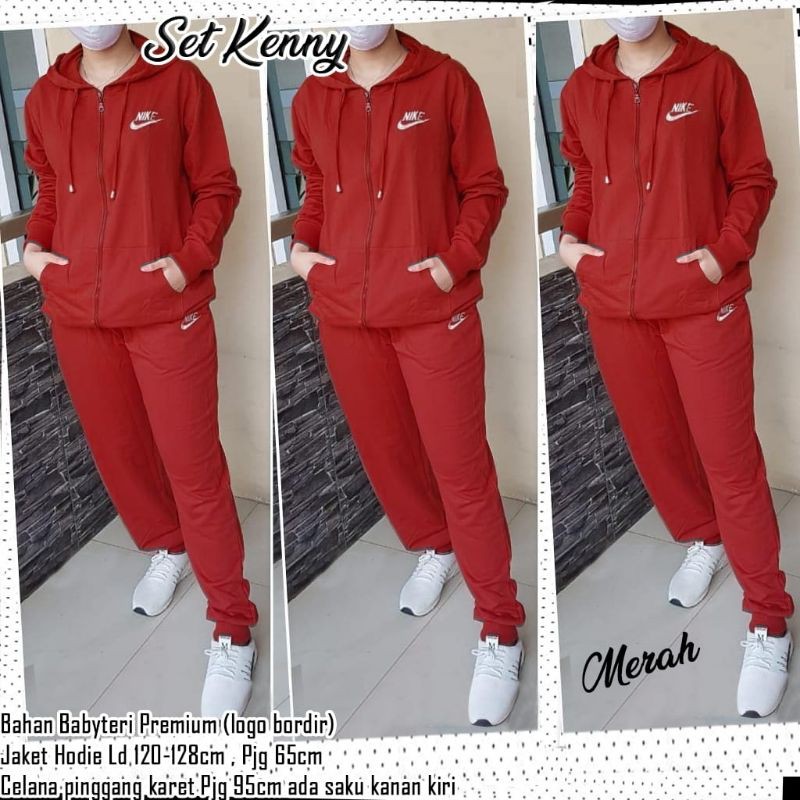 COD - SETELAN WANITA KENNY TRAINING JUMBO / ONE SET JAKET / SETELAN WANITA SENAM / SET OLAHRAGA-Merah