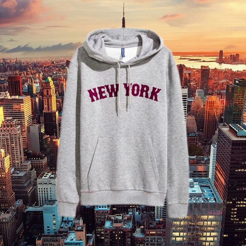 Hoodie Jaket Pria Wanita Hnm H&amp;M Newyork Pink / Grey Full Tag