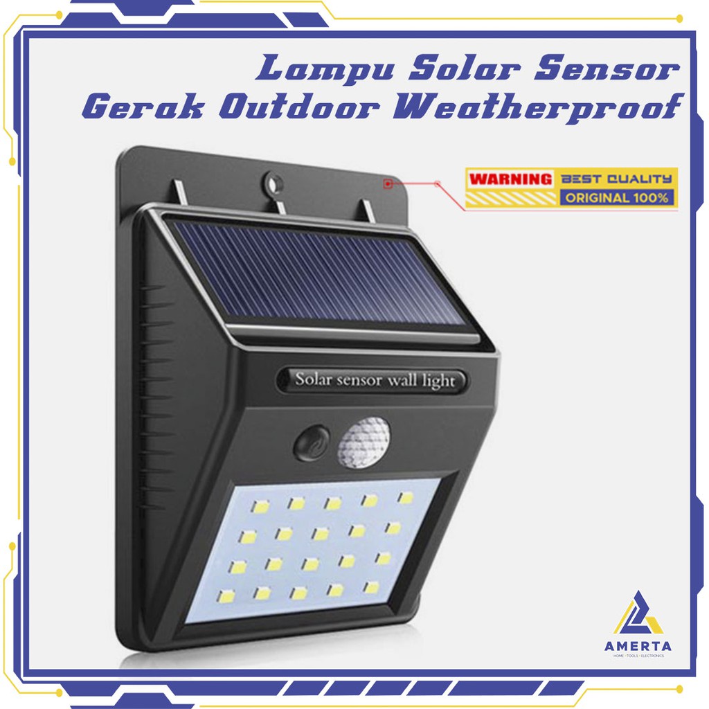 Lampu Solar Sensor Gerak Outdoor Weatherproof 20 LED 460 Lumens 6500K - TaffLED  - Black