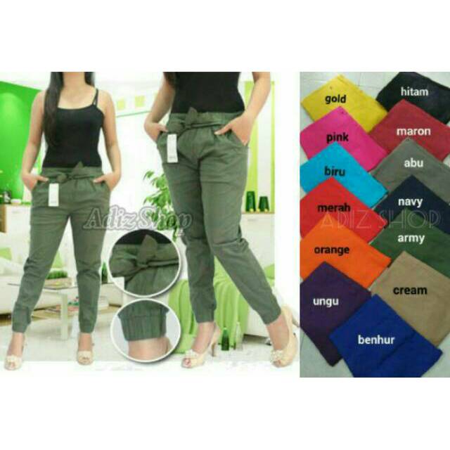 Celana Jogger Joger Katun Stretch / Jogger Pants Wanita , Celana Katun
