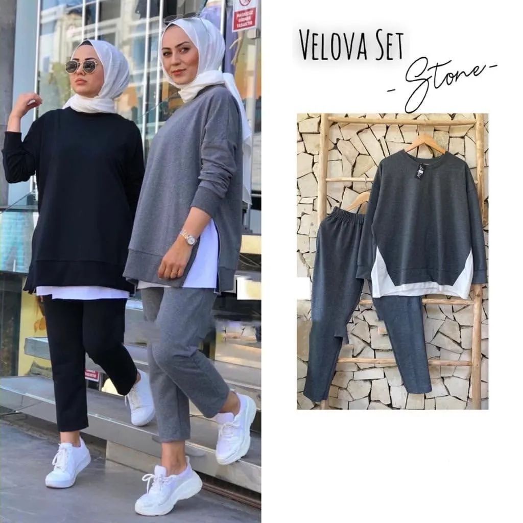 Velove Set / Setelan Wanita Dewasa Terbaru Baju Dan Celana Matt Babyterry / Pakaian Set Wanita Muslim