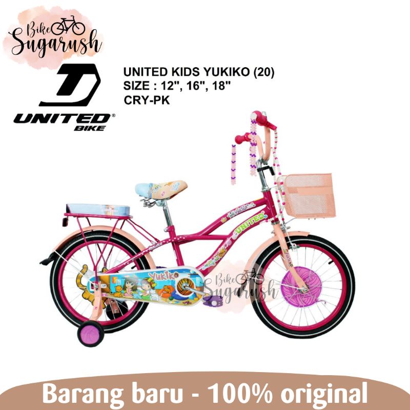 Sepeda Anak Perempuan Cewek Roda 4 Empat Mini United Yukiko 12 16 18 Inch