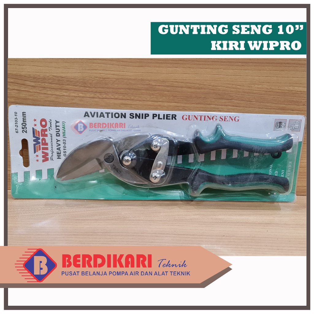 WIPRO Gunting Seng Gunting Baja Ringan Gunting Holo Bengkok Kiri Hijau