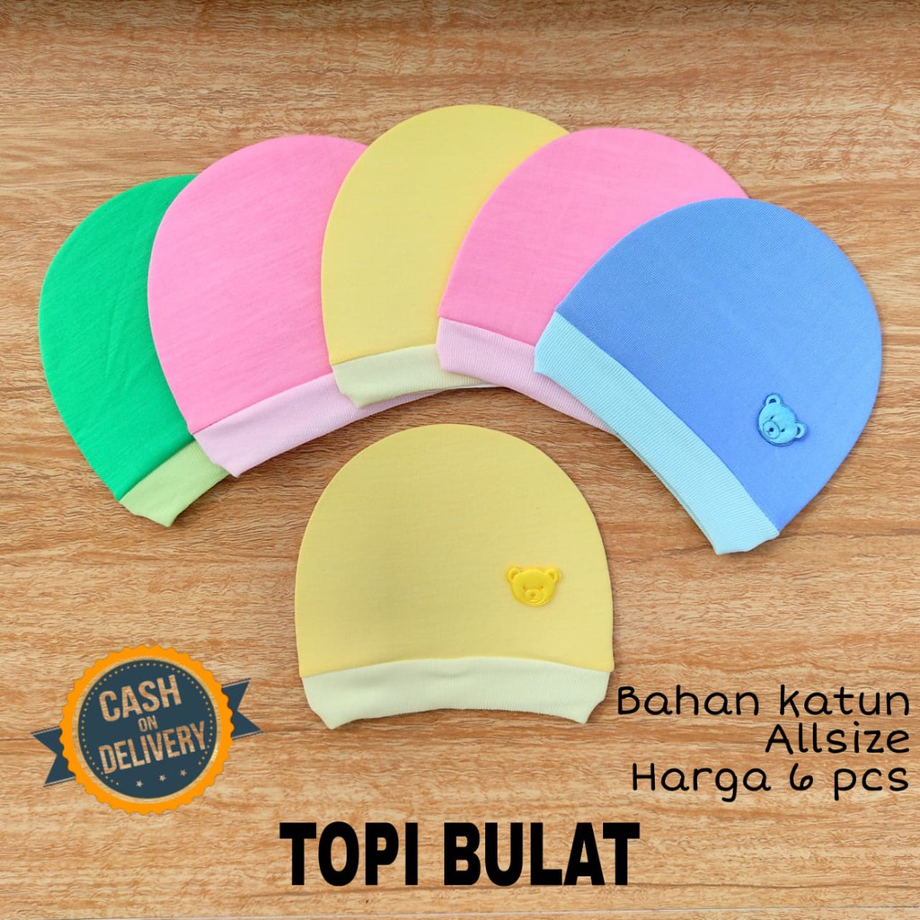 1 LUSIN (12 pcs) Topi bayi BULAT halus lembut perlengkapan bayi lahir