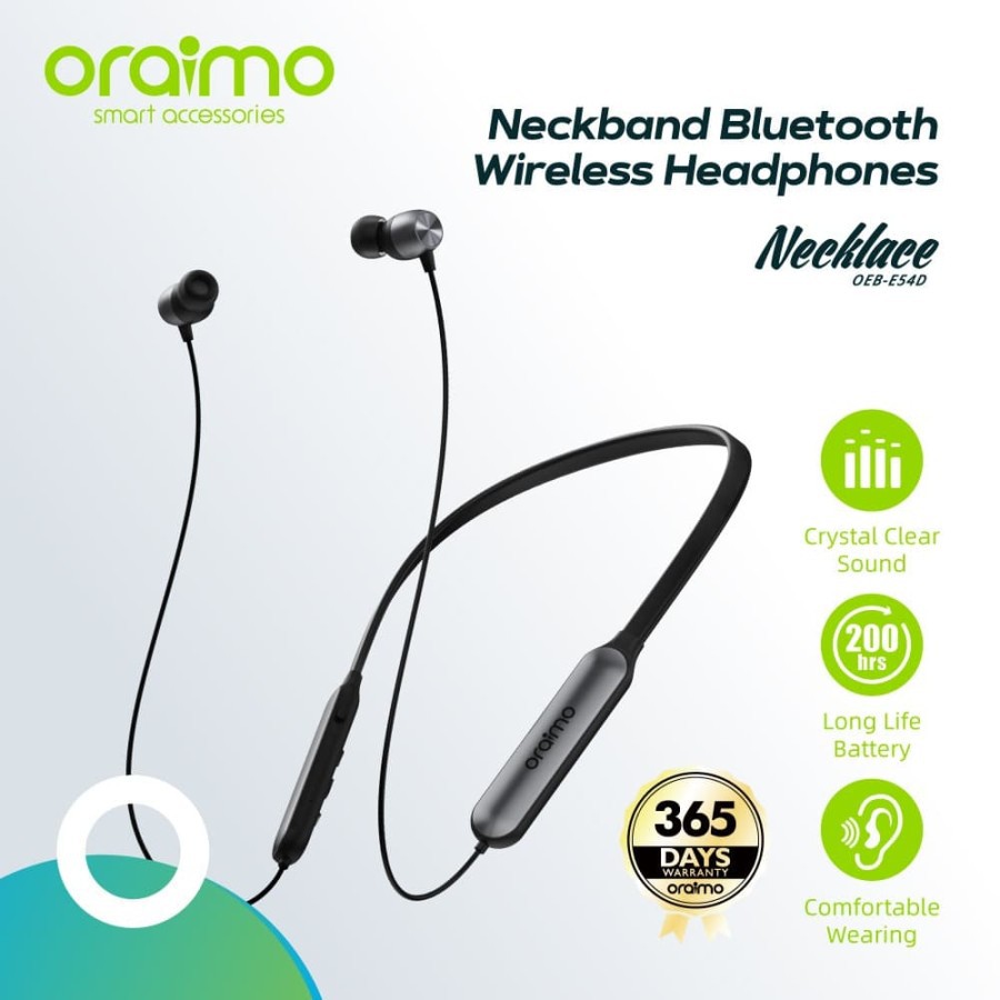 PROMO ORAIMO OEB-E54D HEADSET NECKLACE BLUETOOTH EARPHONE SPORTY CRYSTAL CLEAR SOUND ORIGINAL