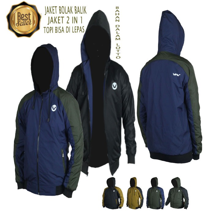 Jaket Parasut Bolak Balik Pria Hoodie Distro Murah Model VNBB3