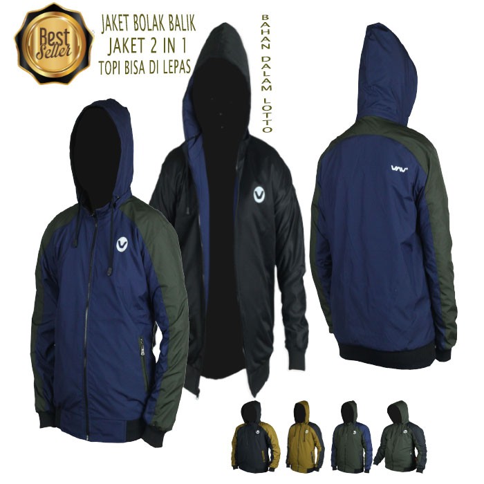 Jaket Bolak Balik Pria Model VNIBB03 │Jaket Hoodie Pria Distro ││Jaket Parasut Pria Murah