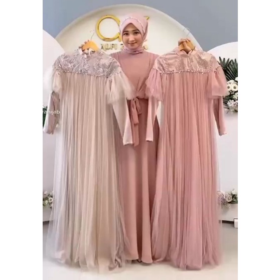 AURELY baju pesta Velvet Lapis tile polos dan tile bordir / gaun kondangan / Lamaran / Bridesmaid / wisuda couple