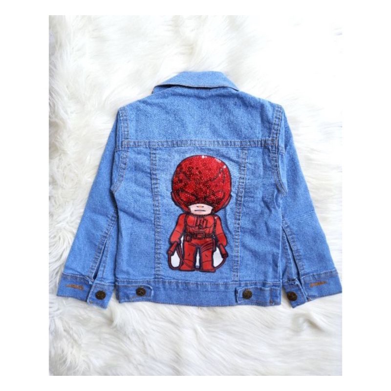 JAKET JEANS LED (NYALA) ANAK/JAKET JEANS SUPERHERO UNTUK 1-12 TAHUN