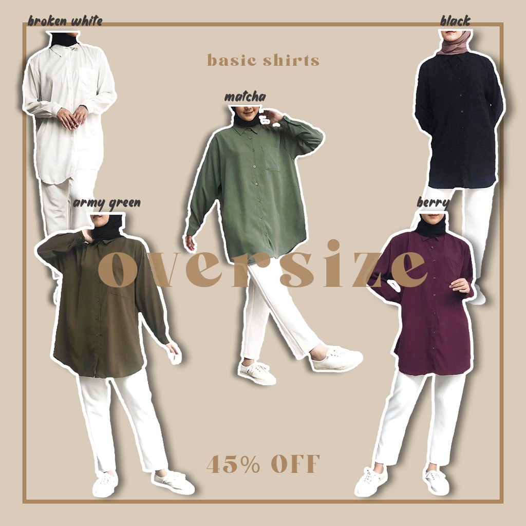 Kemeja wanita lengan panjang polos oversize jumbo baju atasan kerja