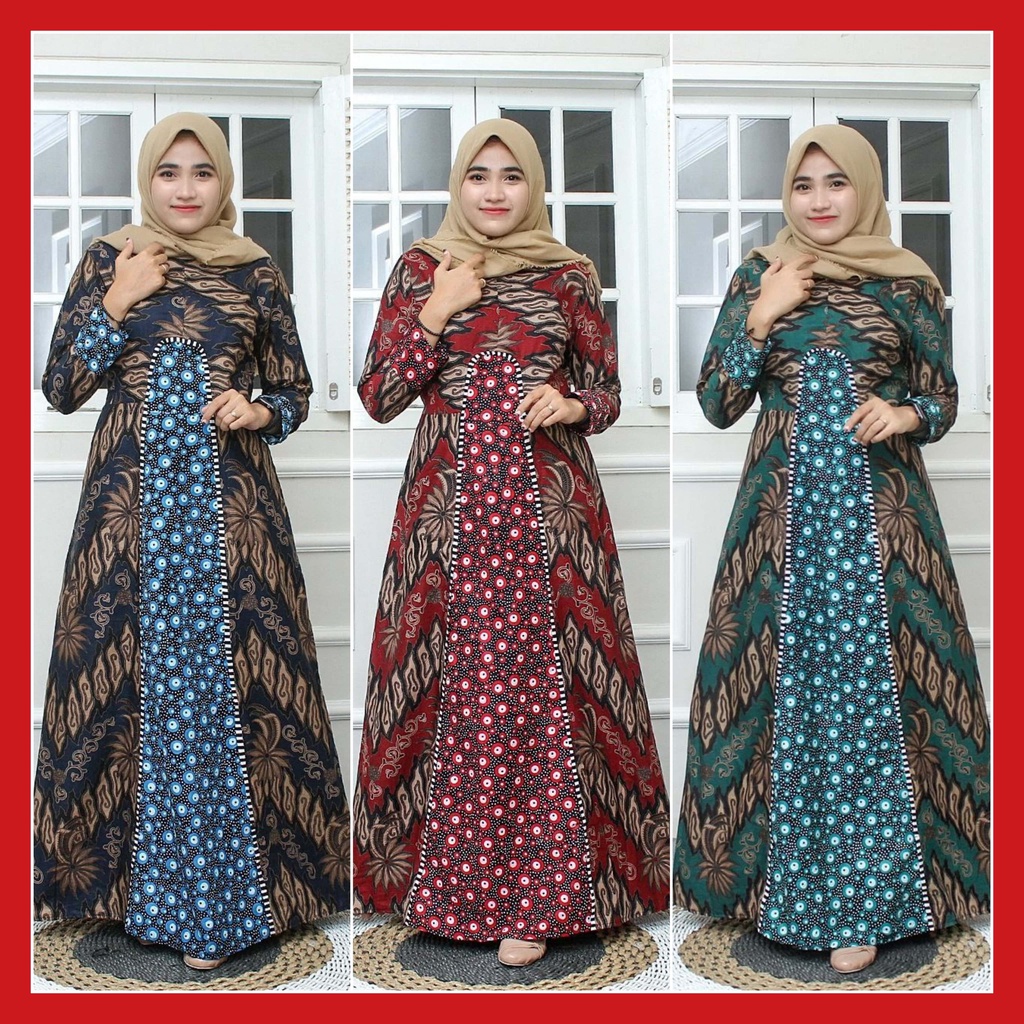 Gamis Batik Fashion Muslim Wanita Terbaru Gamis Jumbo Busui LD 110-120