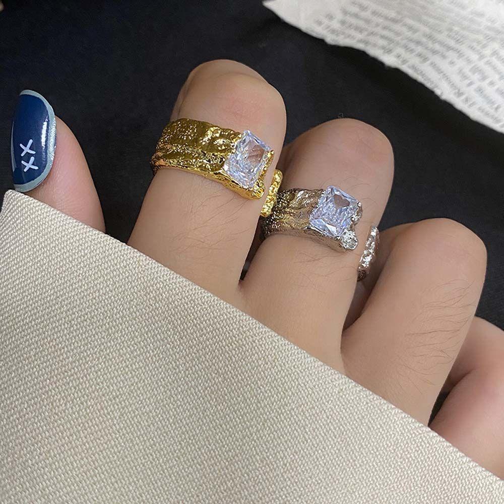 Mxbeauty Wanita Jari Cincin Mewah Indah Romantis Warna Emas Warna Perak Geometris Berlian Imitasi Adjustable Gaya Korea