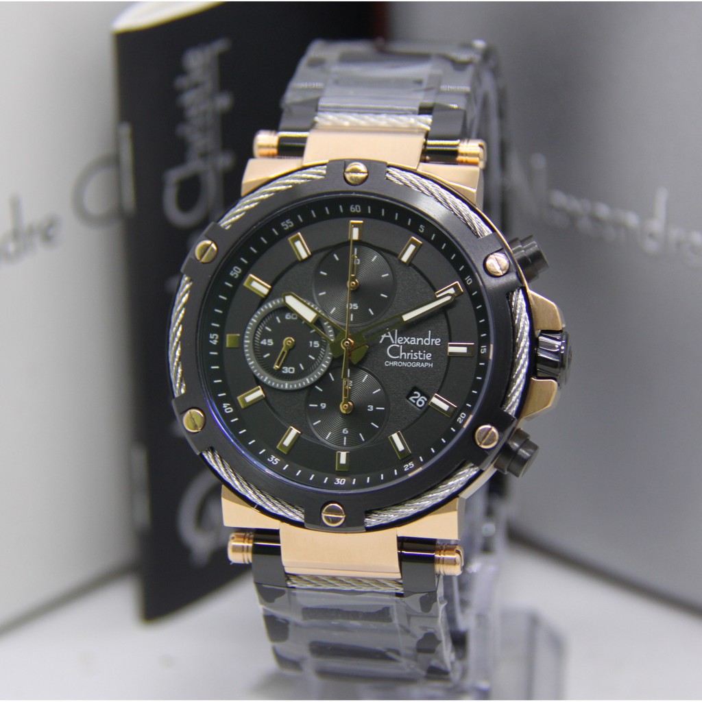 ALEXANDRE CHRISTIE 6561 PRIA BLACK ROSEGOLD ORIGINAL AC6561 AC 6561 JAM TANGAN COWOK ARLOJI COWOK
