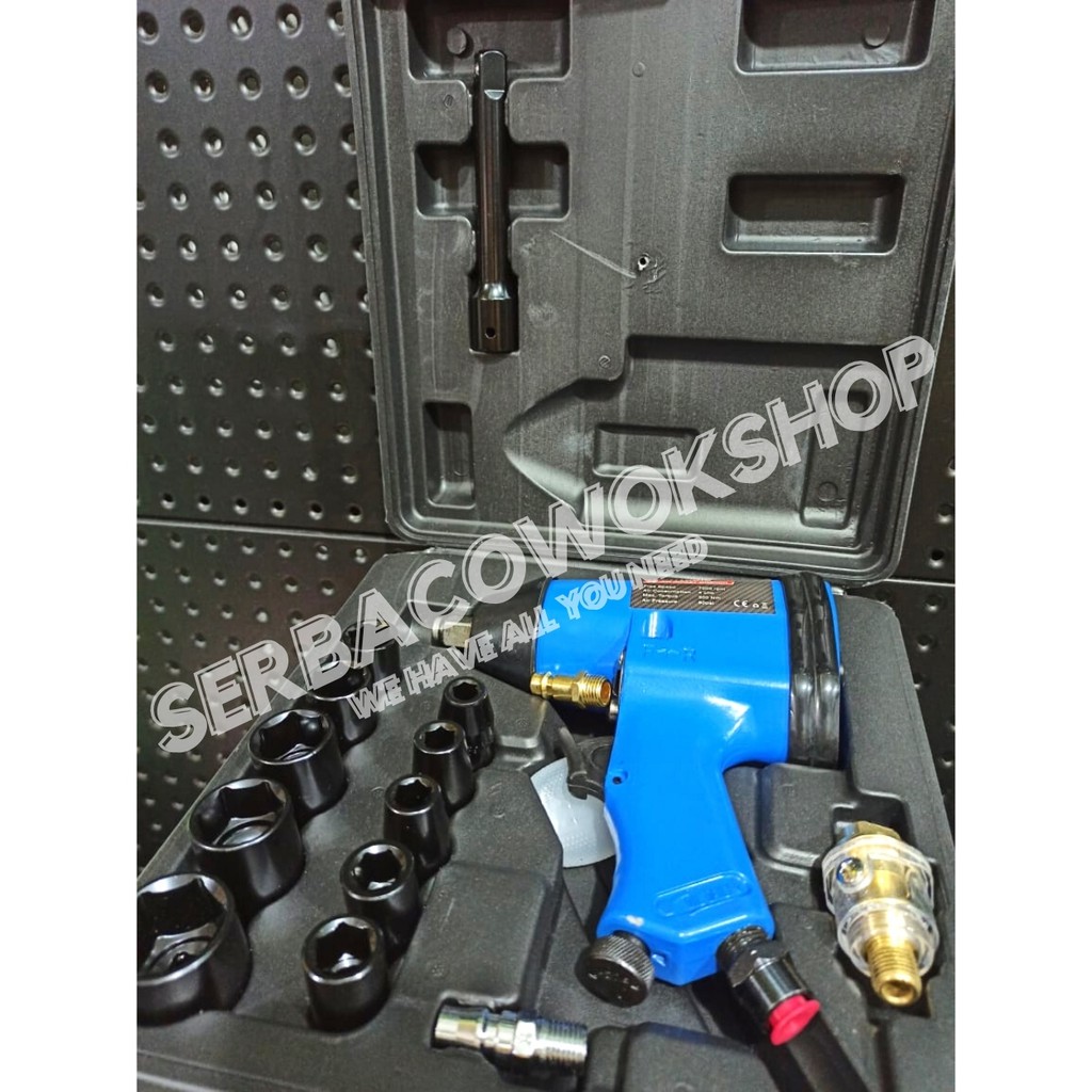 Air Impact Wrench 1/2 Inch Set 17 Pcs Alat Buka Baut Sok Kompresor Angin Termurah Berkualitas