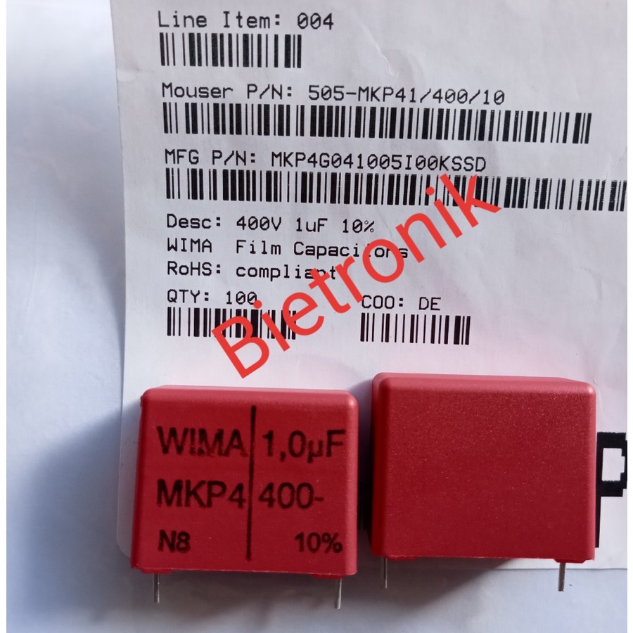 Kapasitor WIMA 1uF 400VDC MKP4G041005I00KSSD Original WIMA