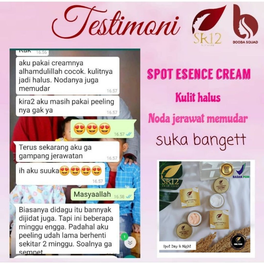 SPOT ESSENCE DAY &amp; NIGHT CREAM SR12 / MENCERAHKAN BEBAS FLEK HITAM BEKAS JERAWAT / CREAM WAJAH