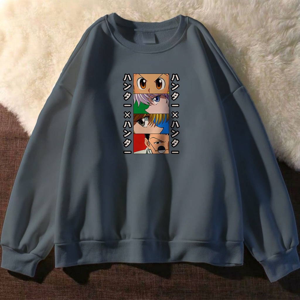 ANIME SWEATER UNISEX OVERSIZE HUNTER X GON &amp; FRIENDS /// CREWNECK ANIME HUNTER X HUNTER PREMIUM SIZE M TO XXL FLEECE TEBAL KEKINIAN TERBARU''